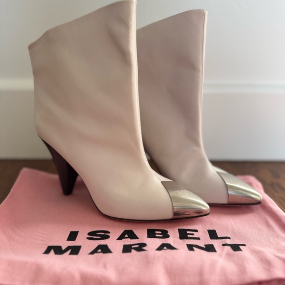 Isabel Marant Cream Leather Ankle Boots - Picture 1 of 8
